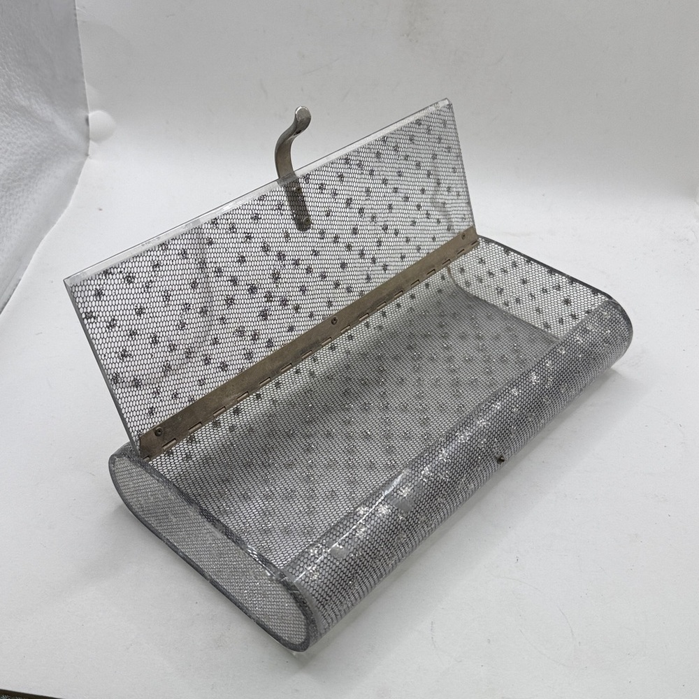 Vtg Wilardy Lucite Clutch Purse Clear Silver Confetti Acrylic 50s 60s Glitter